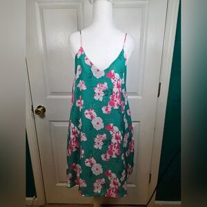 Pink Lily Green Floral Slip Dress S